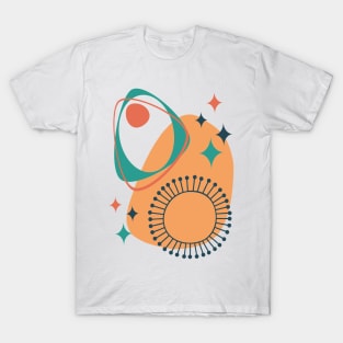 Abstract Mid Century Modern 14 Charcoal, Teal and Orange T-Shirt